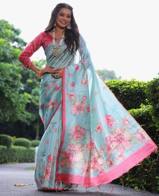 Women rama art silk handloom saree 1