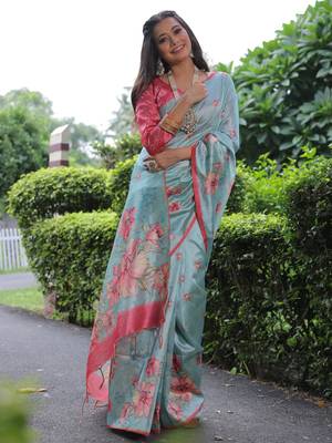 Women rama art silk handloom saree 4