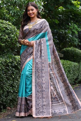 Women rama art silk handloom saree