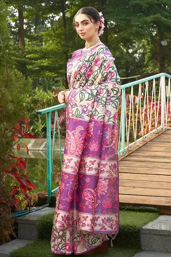 Women multicolor art silk handloom saree