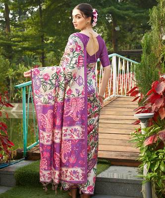 Women multicolor art silk handloom saree 3