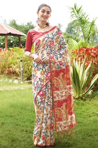Women multicolor art silk handloom saree