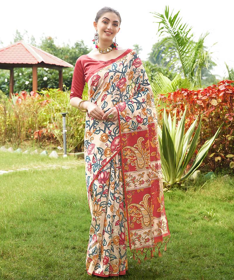 Women multicolor art silk handloom saree