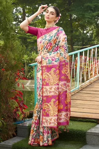 Women multicolor art silk handloom saree