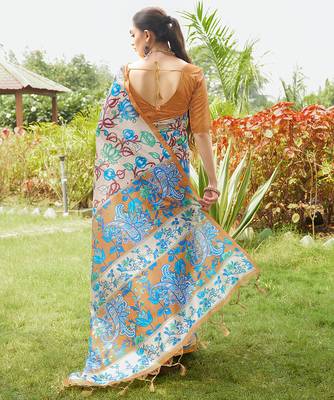 Women multicolor art silk handloom saree 3