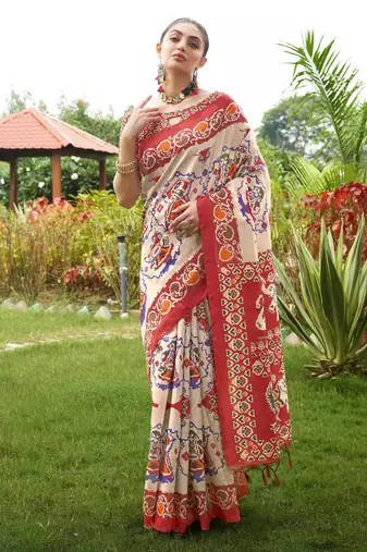 Women multicolor art silk handloom saree