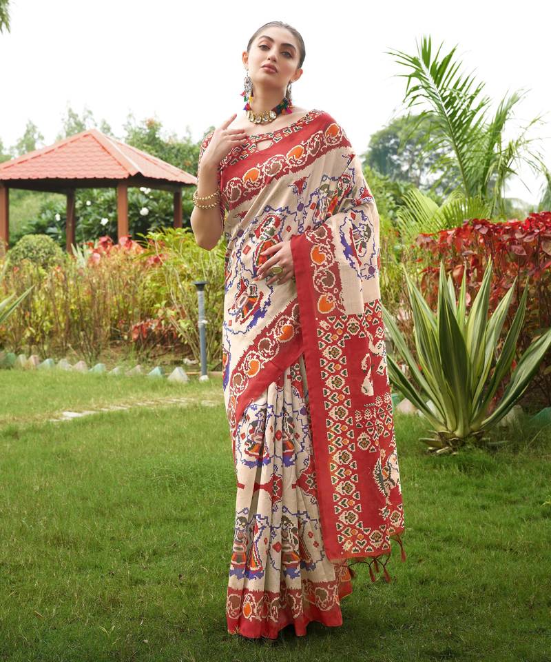Women multicolor art silk handloom saree