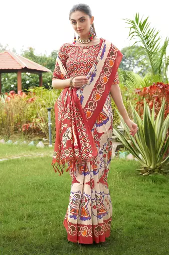 Women multicolor art silk handloom saree