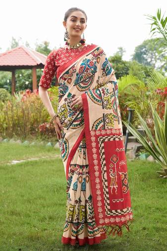 Women multicolor art silk handloom saree