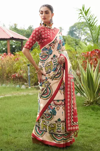 Women multicolor art silk handloom saree