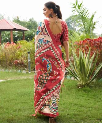 Women multicolor art silk handloom saree 3