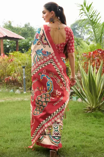 Women multicolor art silk handloom saree