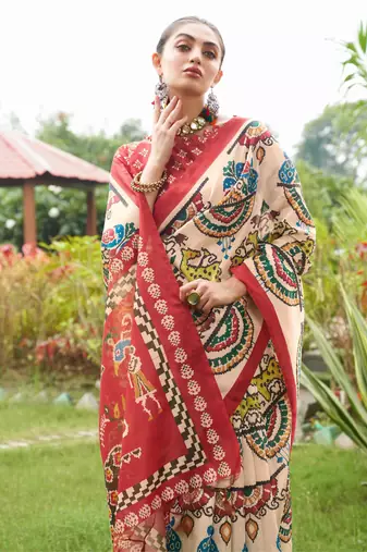 Women multicolor art silk handloom saree