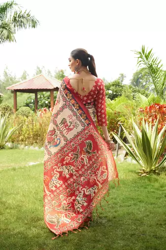 Women multicolor art silk handloom saree