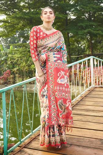 Women multicolor art silk handloom saree