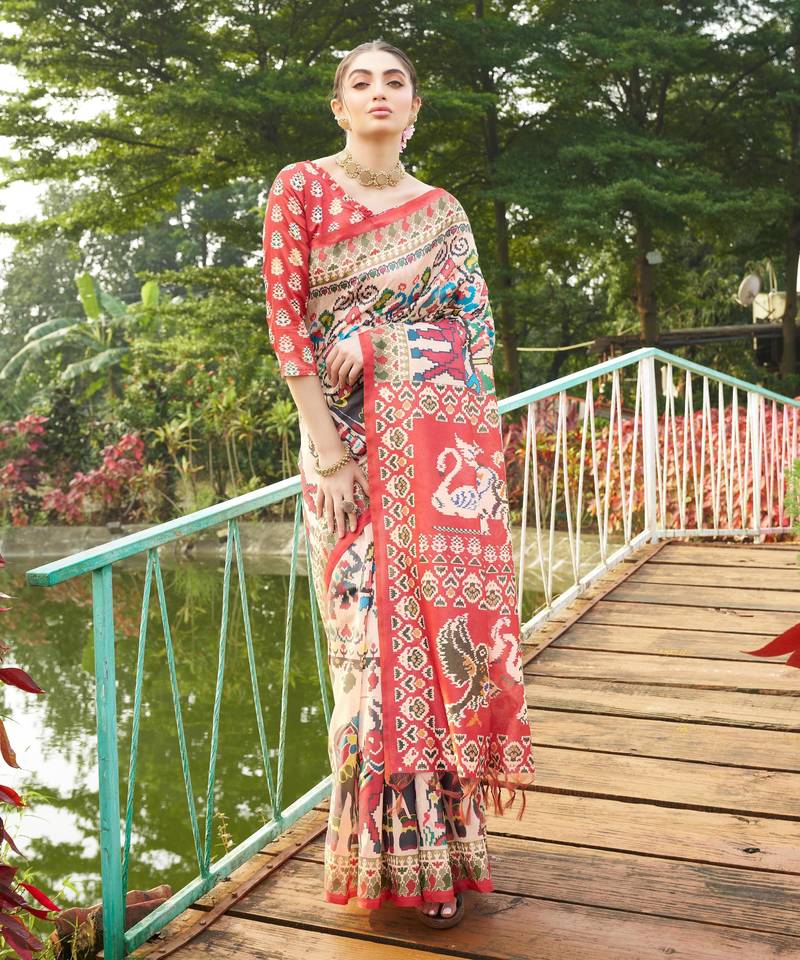 Women multicolor art silk handloom saree