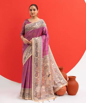 Women purple art silk handloom saree 1