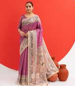 Women purple art silk handloom saree
