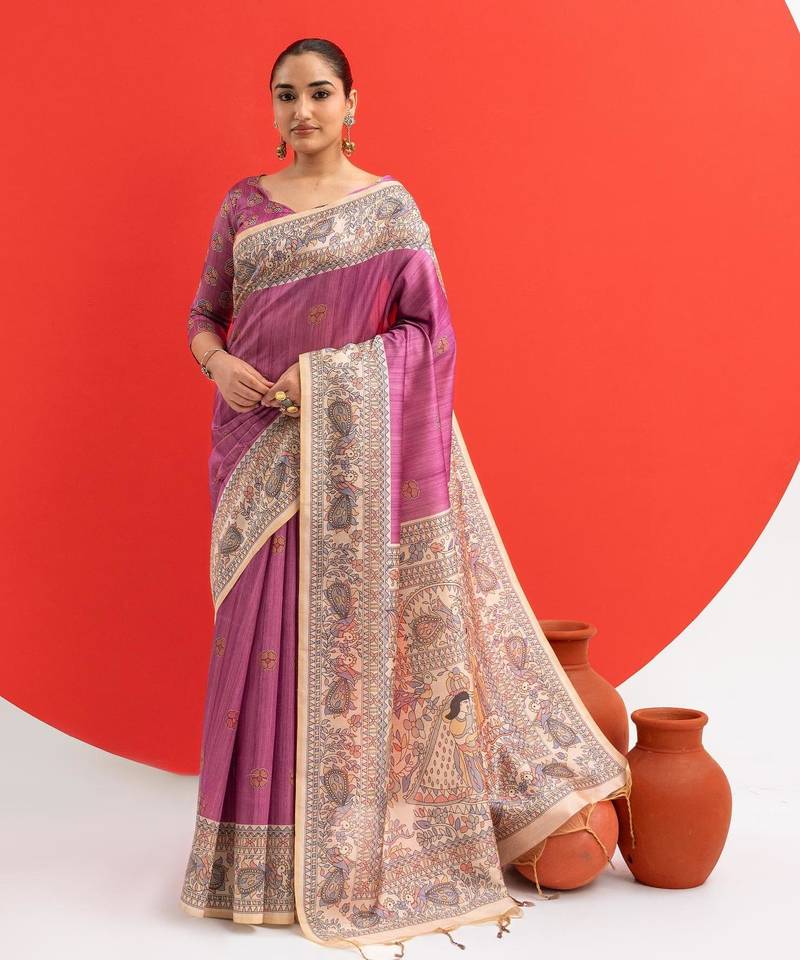 Women purple art silk handloom saree