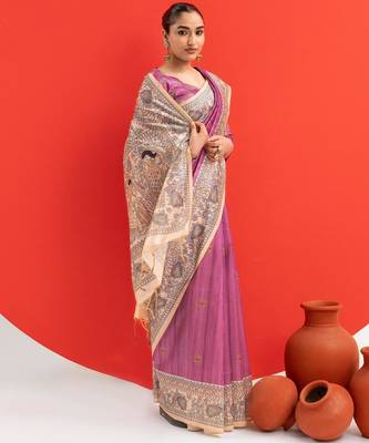 Women purple art silk handloom saree 2