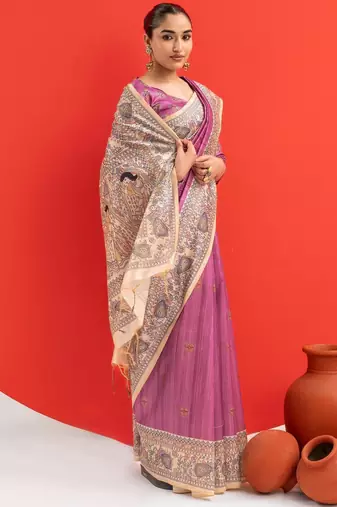 Women purple art silk handloom saree