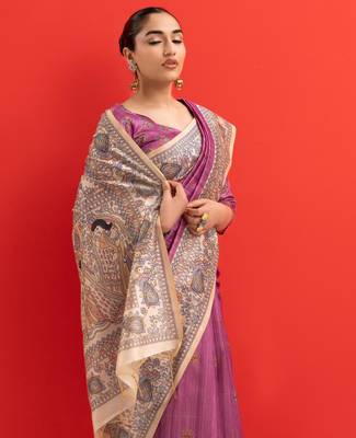 Women purple art silk handloom saree 4