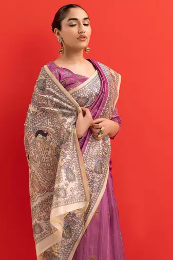 Women purple art silk handloom saree