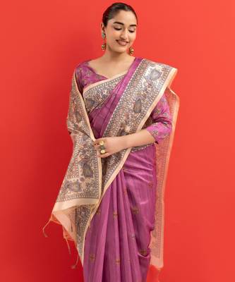 Women purple art silk handloom saree 5