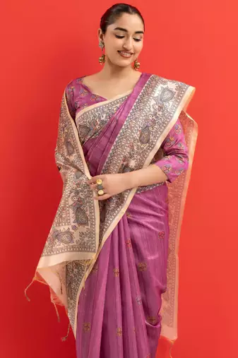 Women purple art silk handloom saree