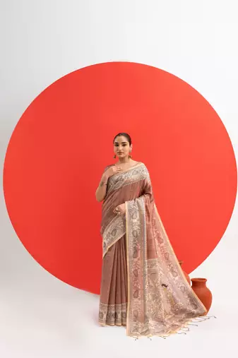 Women brown art silk handloom saree