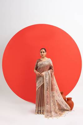 Women brown art silk handloom saree 3