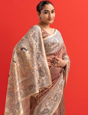 Women brown art silk handloom saree 5