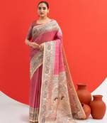Women pink art silk handloom saree