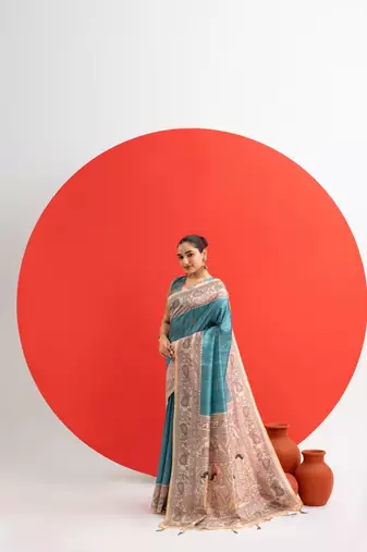 Women rama art silk handloom saree
