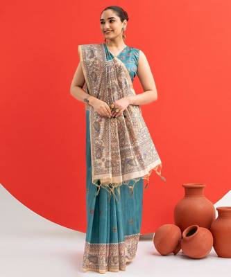 Women rama art silk handloom saree 3
