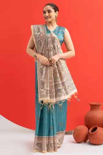 Women rama art silk handloom saree