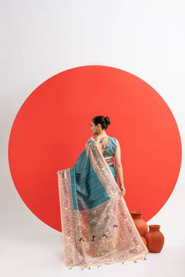Women rama art silk handloom saree 5