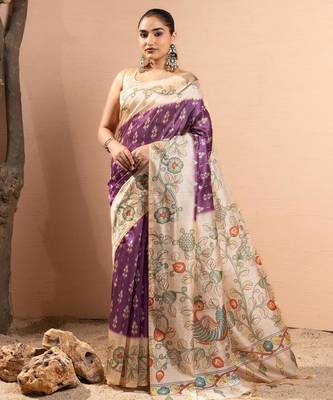 Women purple art silk handloom saree 1