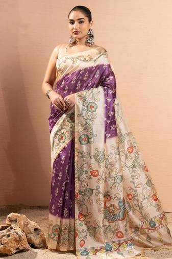 Women purple art silk handloom saree
