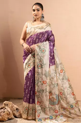 Women purple art silk handloom saree