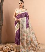 Women purple art silk handloom saree