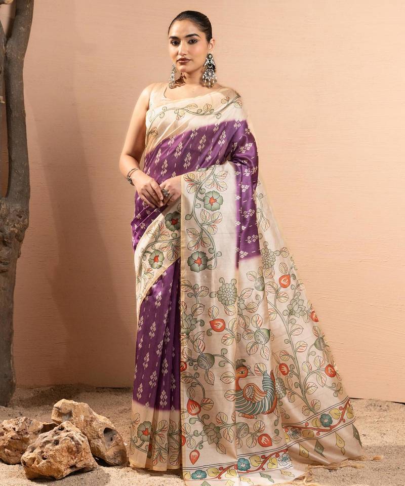 Women purple art silk handloom saree
