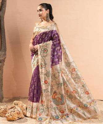 Women purple art silk handloom saree 2