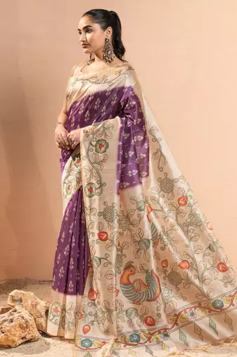 Women purple art silk handloom saree