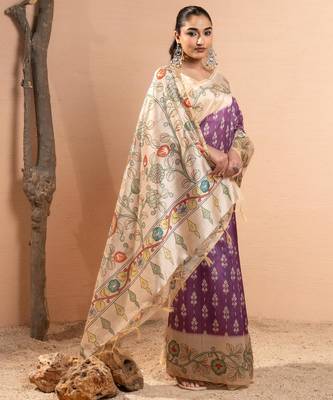 Women purple art silk handloom saree 3