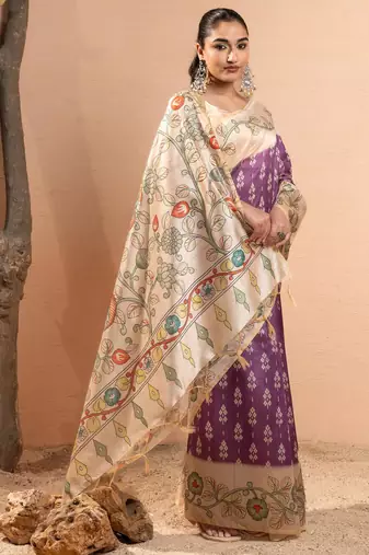 Women purple art silk handloom saree