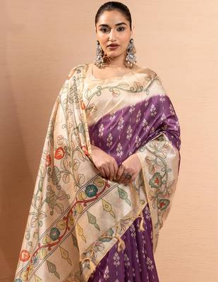 Women purple art silk handloom saree 4