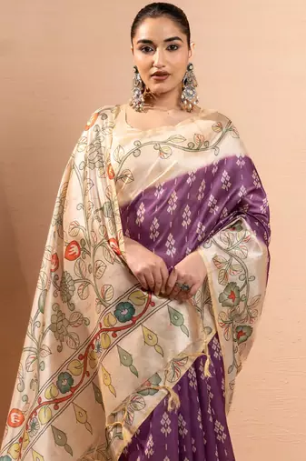 Women purple art silk handloom saree