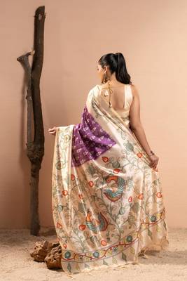 Women purple art silk handloom saree 5