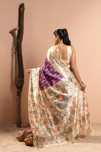 Women purple art silk handloom saree